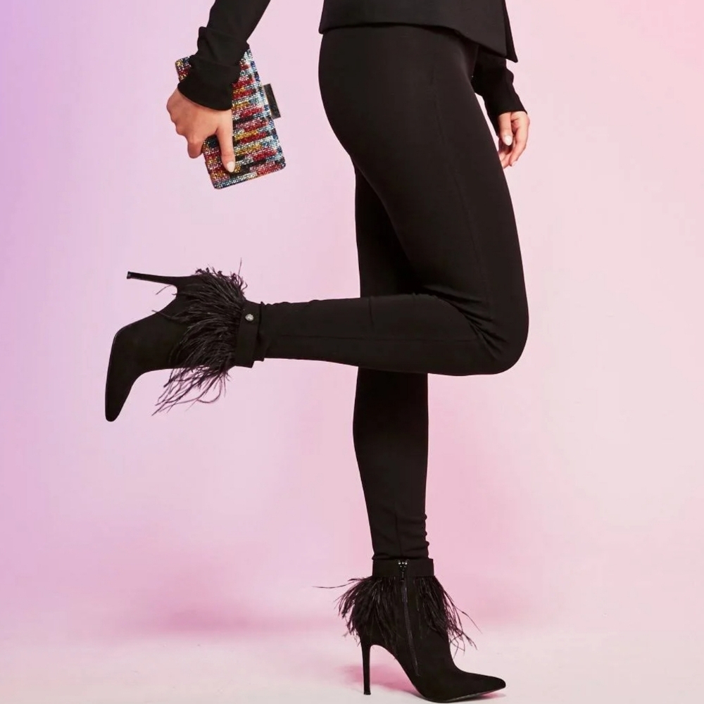 Nina Black Ankle Boots with Feather Detail